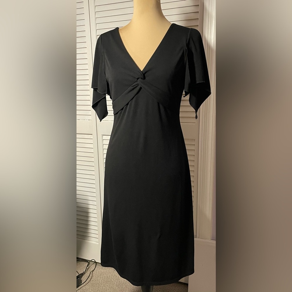 BCBG Paris Twisted Front Tie Black Dress, Size Medium